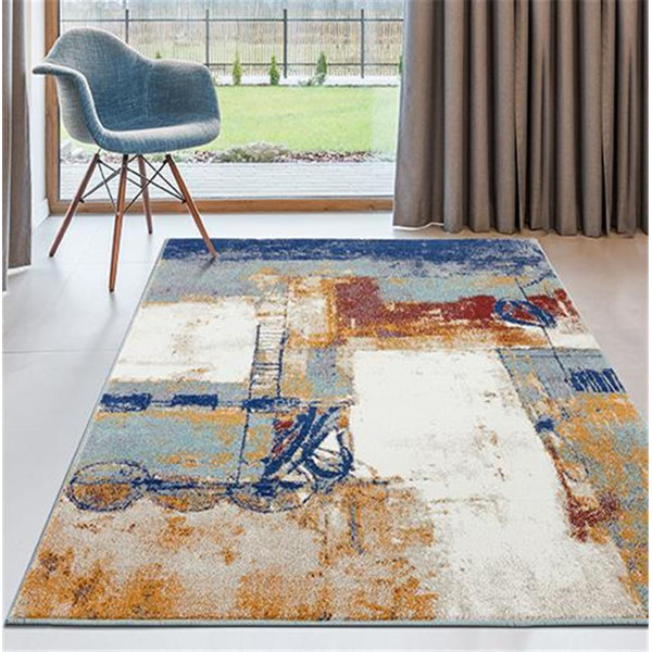 Wrought Studio Bellicent Abstract Blue/Yellow Area Rug & Reviews Wayfair